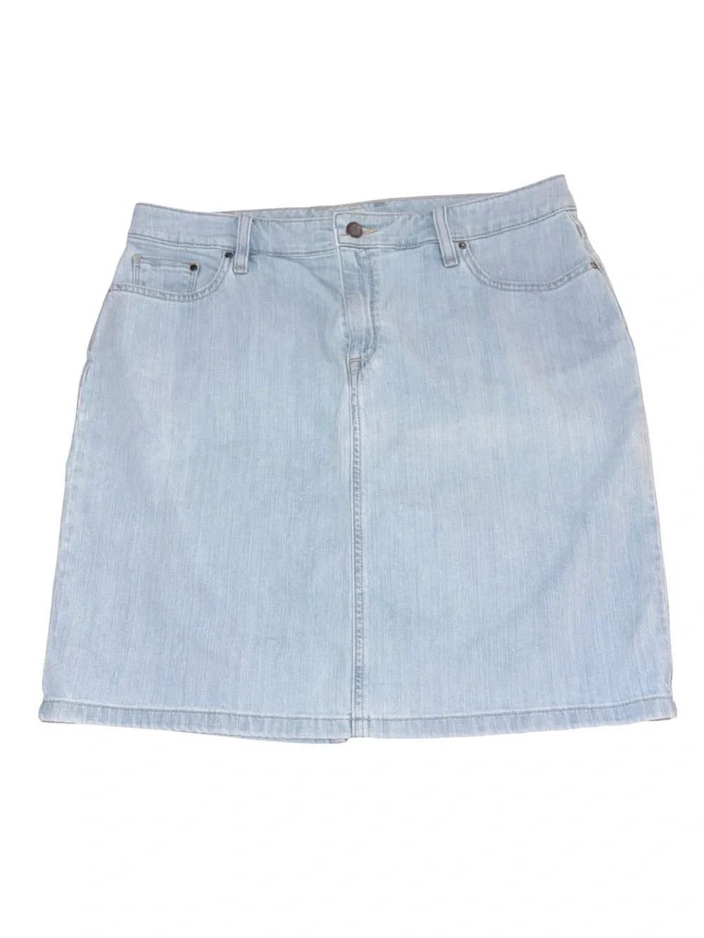L.L.Bean Favorite Fit Light Wash Denim Skirt Size 14 Regular Stretch Jean Skirt